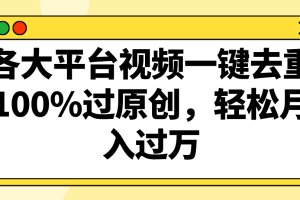 各大平台视频一键去重,100%过原创,轻松月入过万!