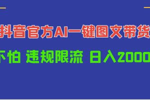 （10005期）日入1000+抖音官方AI工具，一键图文带货，不怕违规限流