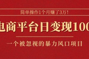 （11160期）简单操作1个月赚了3万！在电商平台日变现1000+！一个被忽视的暴力风口…
