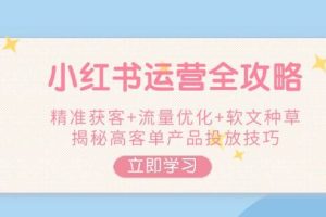 （14207期）小红书运营全攻略，精准获客+流量优化+软文种草，揭秘高客单产品投放技巧