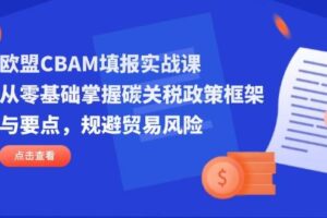 （14342期）欧盟CBAM填报实战课，从零基础掌握碳关税政策框架与要点，规避贸易风险
