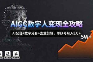 （16143期）AIGC数字人变现全攻略，AI配音+数字分身+去重剪辑，单账号月入5万+